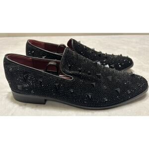 J75 By Jump Fabio Shoes Mens Size 12 Black Studded Metal Spikes Slip On Loafers